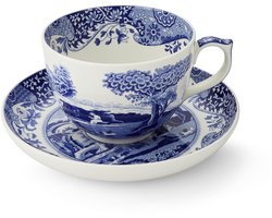 Jumbo Kop en Schotel - Blauw-Witte Keramiek - 1 stuk - Fijn Porselein