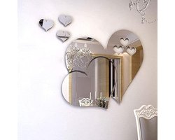 JUMINE Spiegel muursticker, 3D kristal dubbele liefde hart acryl DIY kunst muurstickers home woonkamer badkamer TV achtergrond decor, 10 stuks / 2 sets (zilver)