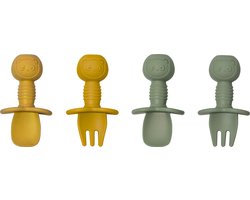 JU&MP Kinderbestek Teddy Bear - Baby - 2 Baby Lepeltjes en Vorkjes - Baby Bestek - BPA-Vrij - Groen Mango