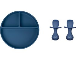 JU&MP Kinderserviesset - Baby - Kinderbordje met Zuignap - Kinderbestek - Kraamcadeau - Donkerblauw