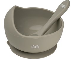 JU&MP Kommetje met Lepel - Baby - Kinderservies - Zuignap - Onbreekbaar - Grijs