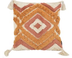 June Boho Multi Kussenhoes | Hoogpolig / Getuft Katoen | Ibiza Kwastje | 45 x 45 cm