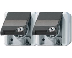 JUNG opbouw stopcontact met sleutelslot 2-voudig en onderkast 16A IP44 - WG800 grijs (8220NAWSL) - wandcontactdoos