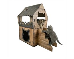 Jungengel Kattenhuis Binnen XL - 2 Lagen met Trap - Kattenmeubel & Verblijf - MDF Houtlook - 68x35x42 cm