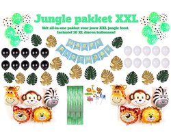 Jungle Decoratie Verjaardag versiering pakket XXL Babydouche - Safari thema - dieren ballonnen - jongen meisje - happy birthday slinger
