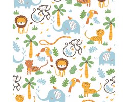 JUNGLE DIEREN BEHANG | Kinderkamer - bont geel groen blauw wit - A.S. Création Little Love