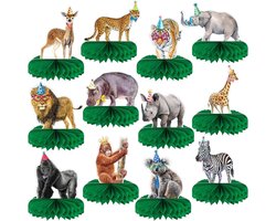 Jungle Dieren Tafel Decoraties voor Safari Thema Verjaardagsfeest en Baby Shower - 12 Stuks met Wilddieren en Feestaccessoires