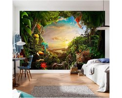 Jungle Forest Behang - Muurdecoratie Bos - Muur Verfraaien - Levendige Kleuren - 390x260cm - Multicolor