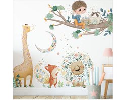 Jungle Muurstickers Baby- & Kinderkamer – Bosdieren Wanddecoratie – Zelfklevend & Waterdicht – Vos, Giraf & Meer - Kersver