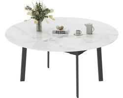 Jurrys Eettafel - 130cm - Tafels - Eten - Zitten - Rond - 4/6 Personen - Uitschuifbaar - Marmer - Wit - Grijs/zwart