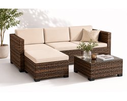 Jurrys Loungeset - Tuinmeubels - Hoekbank - Tuinset - 5 Delig - Comfortabel - Weerbestendig - Inc Kussens - Beige - 188x120x61cm