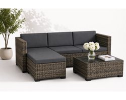Jurrys Loungeset - Tuinmeubels - Hoekbank - Tuinset - 5 Delig - Comfortabel - Weerbestendig - Inc Kussens - Donkergrijs - 188x120x61cm