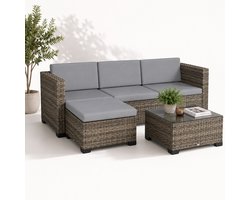 Jurrys Loungeset - Tuinmeubels - Hoekbank - Tuinset - 5 Delig - Comfortabel - Weerbestendig - Inc Kussens - Lichtgrijs - 188x120x61cm