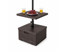Jurrys Parasolvoet - Parasolstandaard - Parasolhouder - Vulbaar - Verrijdbaar - Met bartafel - Stevig - Bruin - 53x53x44cm