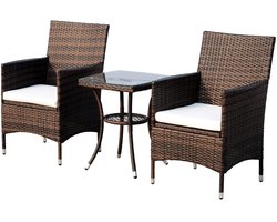 Jurrys Rotan Bistroset - 2 personen - Met tafel - Tuin - Outdoor - Bruin - Tuinstoelen - Lounge set - Inc Kussens -