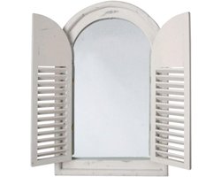 Jurrys Witte Buiten Spiegel met Luiken – Hout – 59x37 cm – Landelijke Tuinspiegel – Weerbestendig Decoratie voor Tuin & Balkon