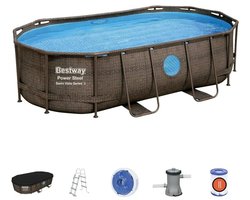 Jurrys Zwembad - Outdoor - Zwemmen - 427X250X100 Cm - Ovaal - Met ladder - Bruin rotan - 7.2 Liter