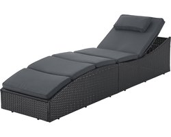 Juskys Ligbed / Zonnebed Lamia - Zwart - Polyrotan - Verstelbare rugleuning