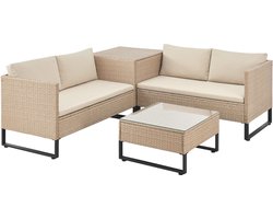 Juskys Loungeset / Tuinset Santorini - Polyrotan - Modulair - Crème - Incl. Tafel & Opbergbox