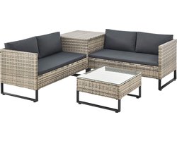 Juskys Loungeset / Tuinset Santorini - Polyrotan - Modulair - Grijs - Incl. Tafel & Opbergbox