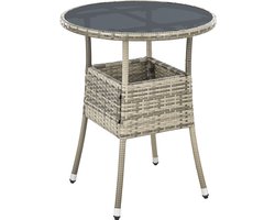 Juskys Polyrotan Tuintafel / Bijzettafel / Balkontafel Yoro - Rond - 60 cm - Grijs - Incl. Glasplaat