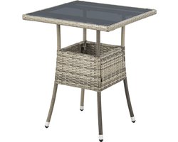 Juskys Polyrotan Tuintafel / Bijzettafel / Balkontafel Yoro - Vierkant - 60 x 60 cm - Grijs - Incl. Glasplaat