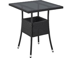 Juskys Polyrotan Tuintafel / Bijzettafel / Balkontafel Yoro - Vierkant - 60 x 60 cm - Zwart - Incl. Glasplaat
