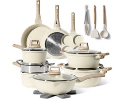 Just Perfecto 21 Delige Pannenset Inductie - Beige Pannenset Met Deksel Voor Gas en Inductie - PFAS vrij - Koudgrepen