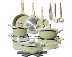 Just Perfecto 21 Delige Pannenset Inductie - Groene Pannenset Met Deksel Voor Gas en Inductie - PFAS vrij - Koudgrepen