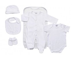 Just Too Cute - 5-delige Baby Kledingset - Velours - Wit - Geschenkset - Newborn - Maat 56/62
