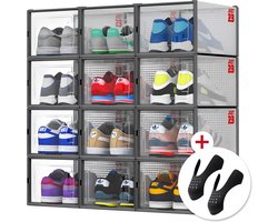 JUST23 Schoenen opbergsysteem 12PACK - Transparant - Schoenenkast - Schoenenrek - Schoenen organizer - Sneakerbox - Schoenenopbergers