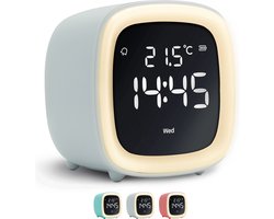 JustAnotherProduct AP18 - Oplaadbare digitale wekker met licht (3 standen) - Alarm klok met temperatuur (15.5°C tot 50°C) - 12/24h Alarm clock - Nachtlamp - Grijs
