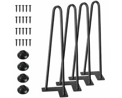 JustValue Hairpin Meubelpoten - Set van 4 - 40,6 cm - Staal Mat Zwart - Industrieel Design - Rubber Vloerbeschermers - Voor Salontafel Bureau DIY