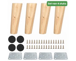 JustValue - Houten Meubelpoten - Set Van 4 - 15cm Hoog - Taps Toelopend - Solide Hout - Bamboe Kleur - Voor Bank - Tafel - Kast - Stoel