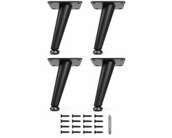 JustValue Meubelpoten 15,5 cm - Set van 4 - Schuin en Taps - Zwart Staal - Met Stelvoeten