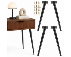 JustValue Meubelpoten 40 cm - Set van 4 - Zwart Metaal - Schuine Tafelpoten met 8 cm Montageplaat - Incl. Schroeven - Vloerbeschermers - Geschikt voor Kast, Bureau en Nachtkastje