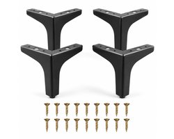 JustValue Meubelpoten - Driehoekig Profiel - Zwart Metaal - 10 cm - Verstelbare Voetjes - Set 4 Stuks