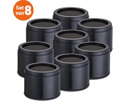 JustValue Meubelverhoger set - 8 cm - Max 4535 kg Per Poot - Set van 8 - Verstelbaar - Modern Zwart Design - Rond - Stoelverhogers Volwassenen