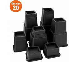 JustValue Stapelbare Meubelverhogers - 20-delige Set voor 4 Poten - Tot ca. 25,4 cm - Bedverhogers - Zwart