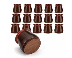JustValue Stoelpootdoppen - Vloerbeschermers Voor Meubels - Houtlook Bruin - Viltbodem - Set Van 16 Stuks