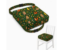 JustValue stoelverhoger kind - Groene dierenprint - 32 x 32 x 9 cm - Zitverhoger eetkamerstoel met 2 riemen