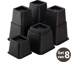 JustValue Verstelbare Meubel- en Bedverhogers – 8, 13 of 20 cm – Max. 600 kg – Zwart