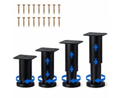 JustValue verstelbare meubelpoten - set van 4 - 8 tot 12 cm - zwart - met rubberen voet en schroeven