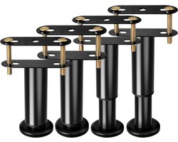JustValue - Verstelbare Meubelpoten - Set Van 4 - Verstelbaar 13-22cm - Ronde Platte Voet - Anti-Slip - Staal - Zwart - Incl. Schroeven