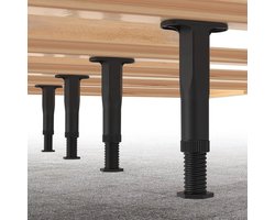 JustValue - Verstelbare Meubelpoten - Set Van 4 - Verstelbaar 19-30cm - Anti-Slip - Staal - Zwart - Incl. Schroeven