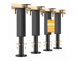 JustValue - Verstelbare Meubelpoten - Set Van 4 - Verstelbaar 19-30cm - Ronde Platte Voet - Anti-Slip - Staal - Zwart - Incl. Schroeven