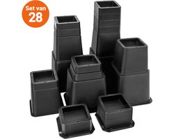 JustValue Verstelbare Meubelverhoger Set - 28-delig - Bedklossen - Stoelverhogers - Tafelverhogers - 2,5 tot 30,5 cm - Tot 567 kg draagkracht - Stapelbaar - Stabiel - Zwart