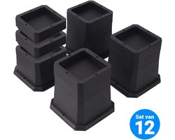 JustValue Verstelbare Meubelverhoger Set - Bedverhogers - Tafelverhogers - 5,1 cm - 7,6 cm - 10,2 cm – Tot 1000 kg - Antislip - Stapelbaar - Bed - Bank - Kast - Tafel - Zwart