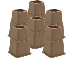 JustValue Verstelbare Meubelverhoger set - Geschikt voor 6 Poten - Stoelverhogers - Bedklossen - Tafelverhogers - 8, 11, 20 cm - Max. 600 kg - Bruin