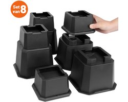 JustValue Verstelbare Meubelverhoger Set - Geschikt Voor Wielen - Bedverhogers - Tafelverhogers - 5 cm - 10.1 cm - 15.2 cm - Tot 2721 kg - Antislip - Stapelbaar - Bed - Bank - Kast - Tafel - Zwart